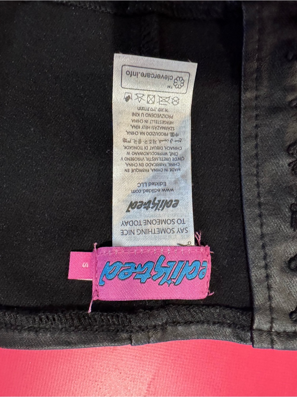 Edikted Black Top with Pink Logo Tag